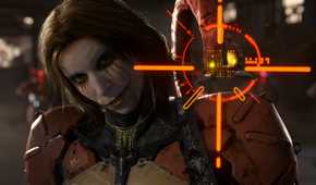 An image from the game "Death Stranding 2: On The Beach", showing a man wearing a mechanical suit and face paint.