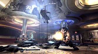 Screenshot from Duke Nukem Forever video game of enemies attacking the player