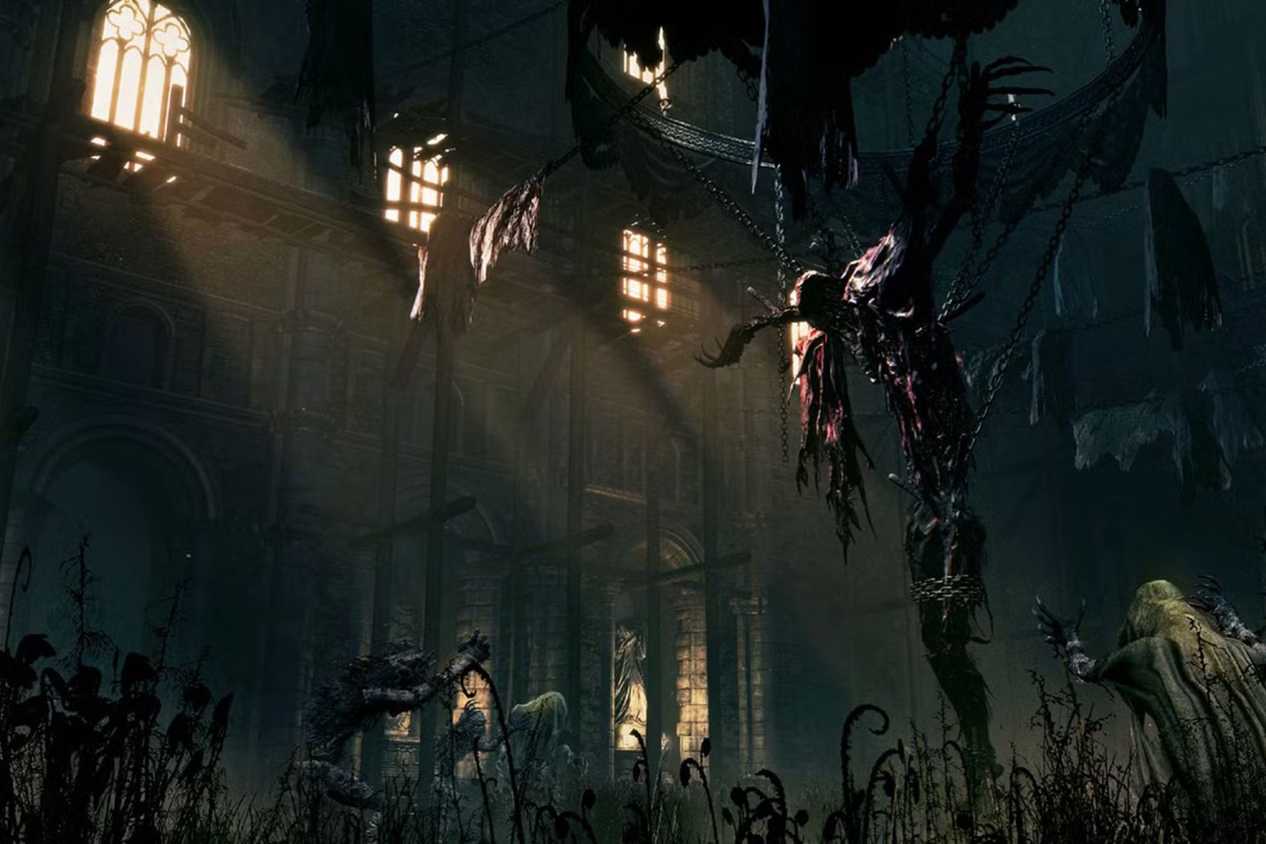 Bloodborne Blood Starved Beast hanging from hooks