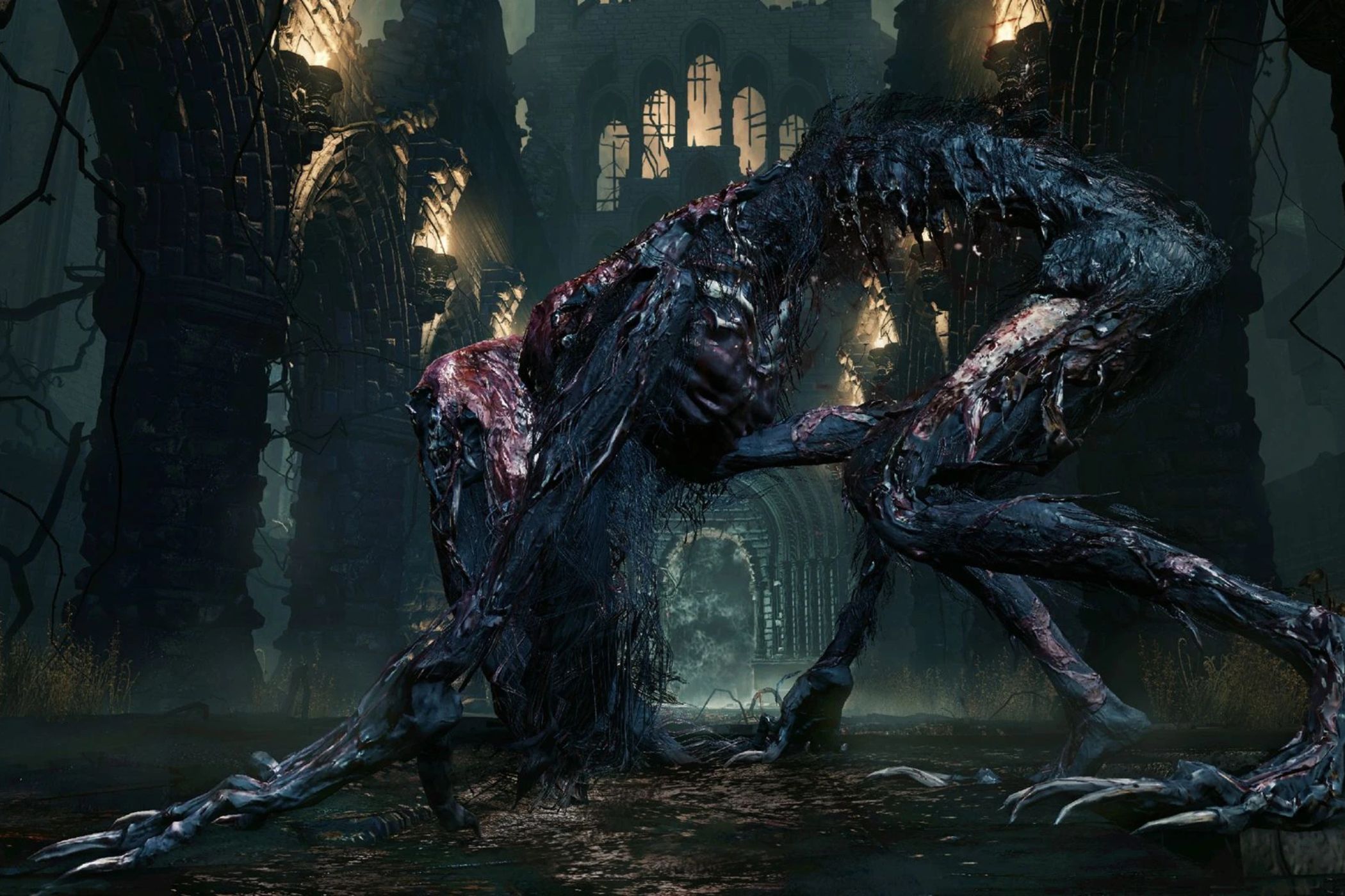 Bloodborne Blood Starved Beast stalking church grounds