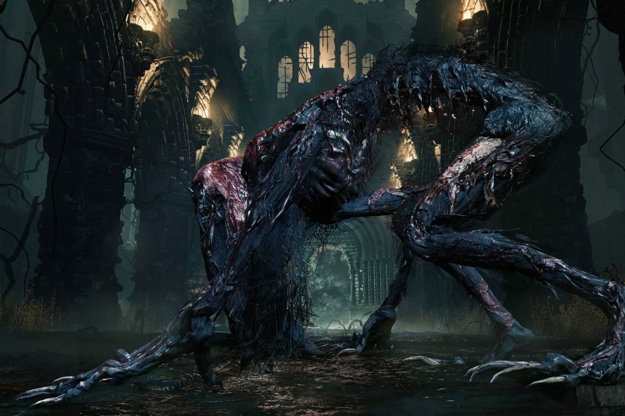Bloodborne Blood Starved Beast stalking church grounds