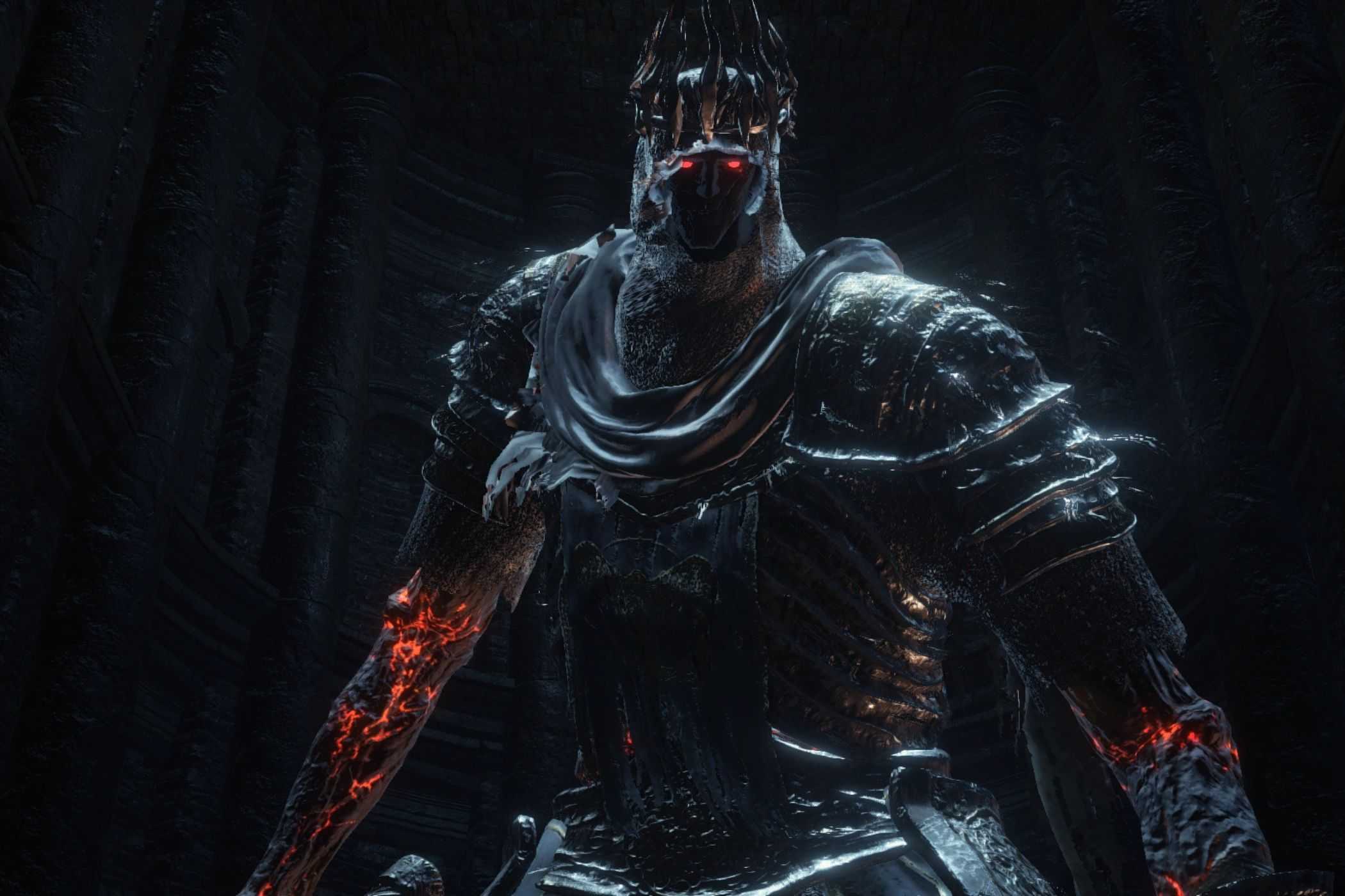 Dark Souls 3 Yhorm standing in back of building