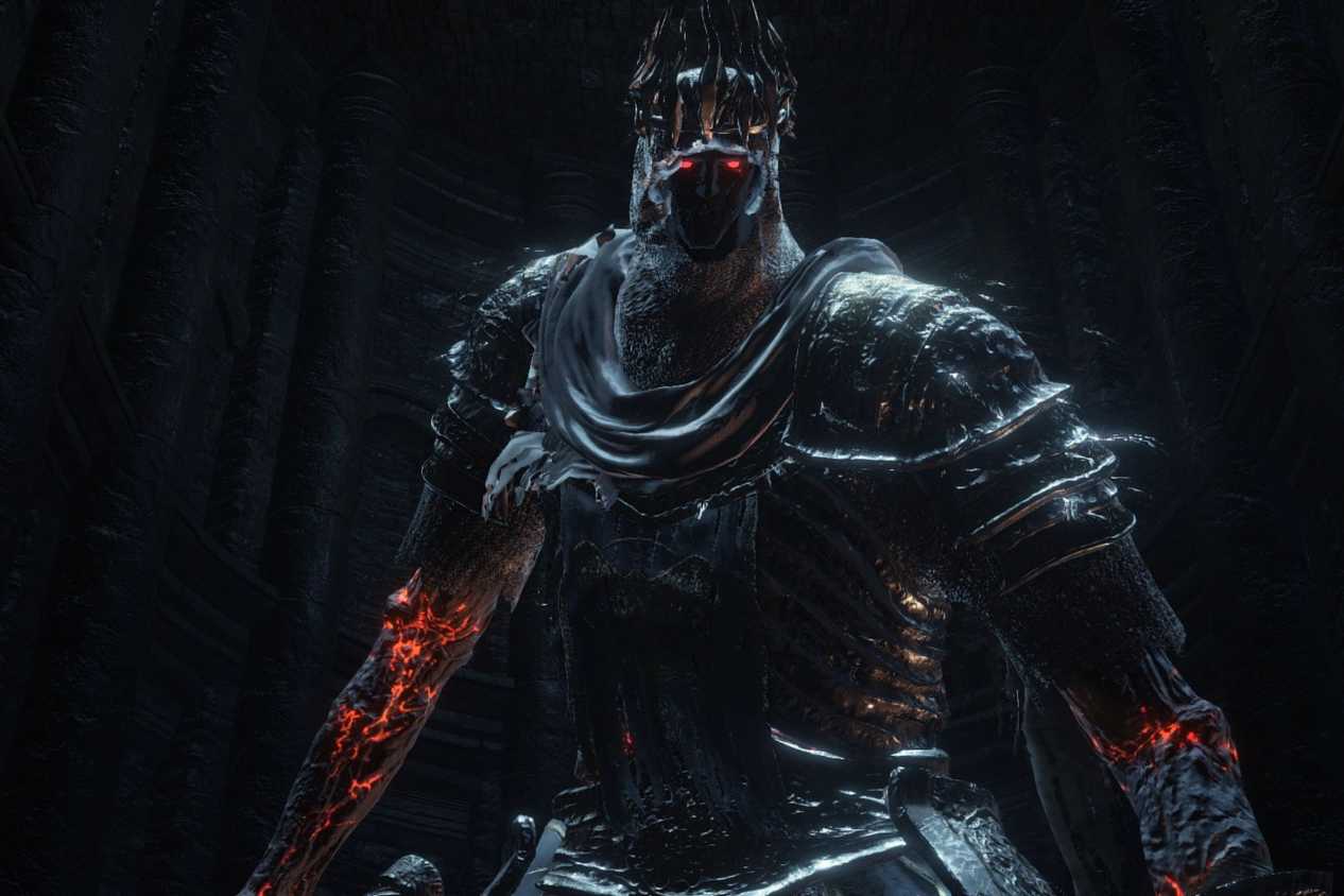Dark Souls 3 Yhorm standing in back of building