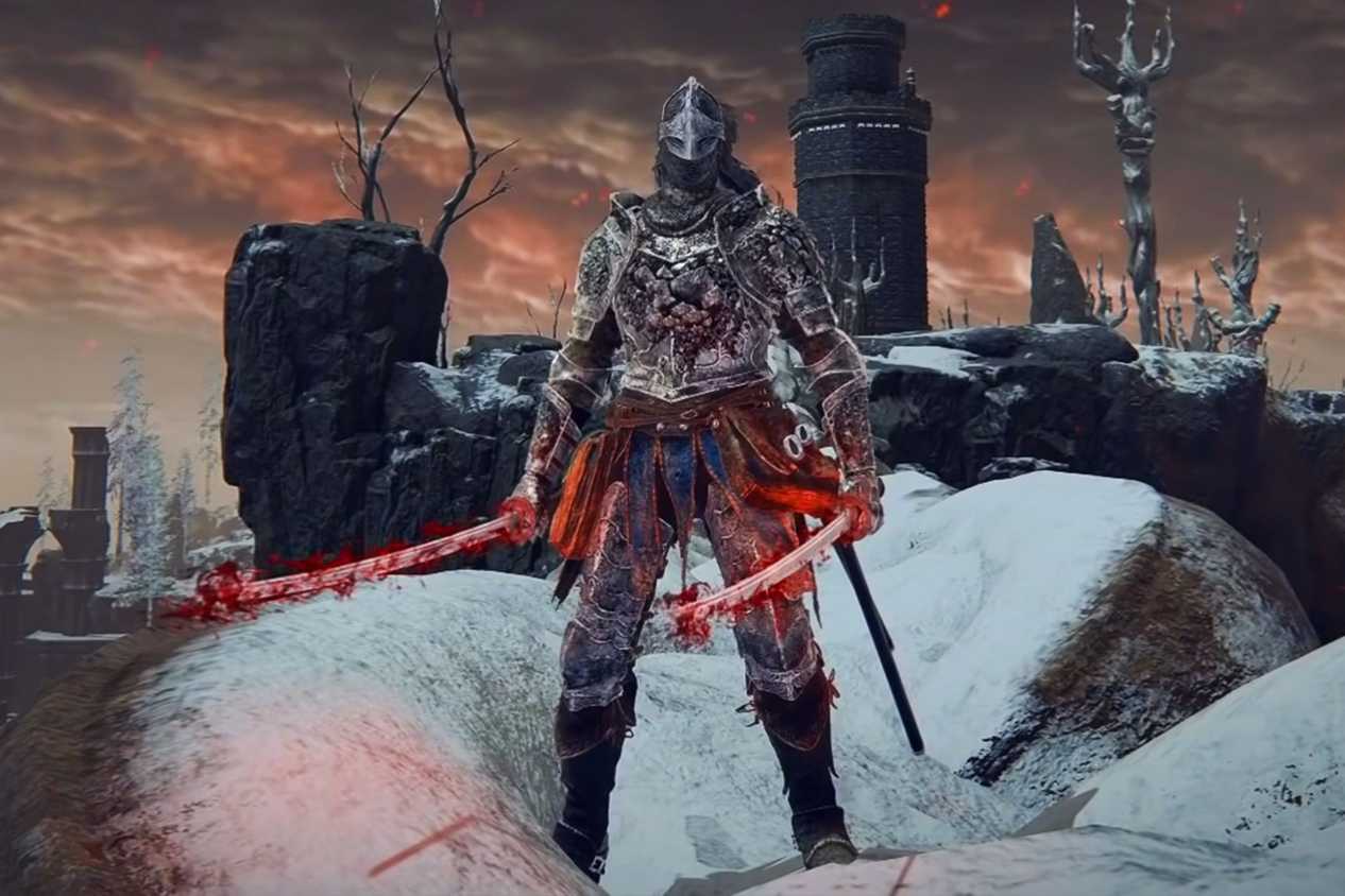 Elden Ring player holding bleed katanas