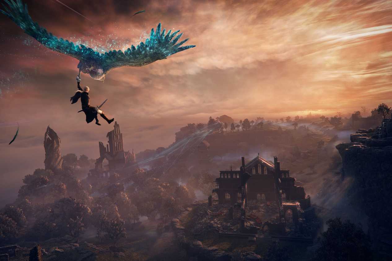 Elden Ring Nightreign player flying over map using bird