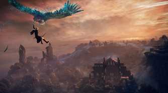 Elden Ring Nightreign player flying over map using bird