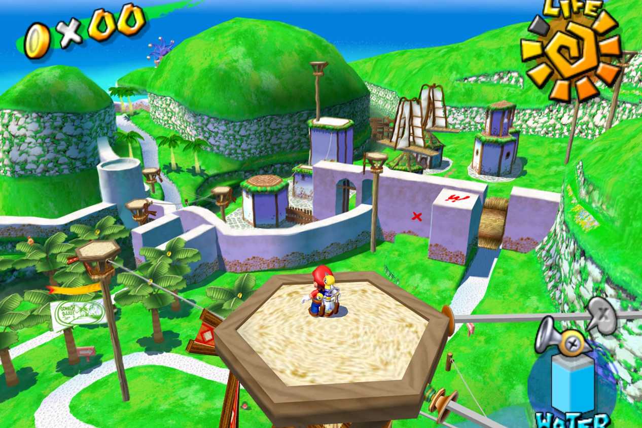 Super Mario Sunshine Mario on tower on Isle Delfino