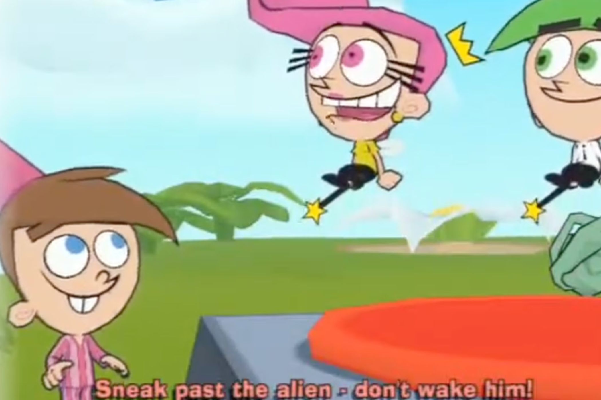 Fairly Oddparents Breakin Da Rules Timmy in field with fairies