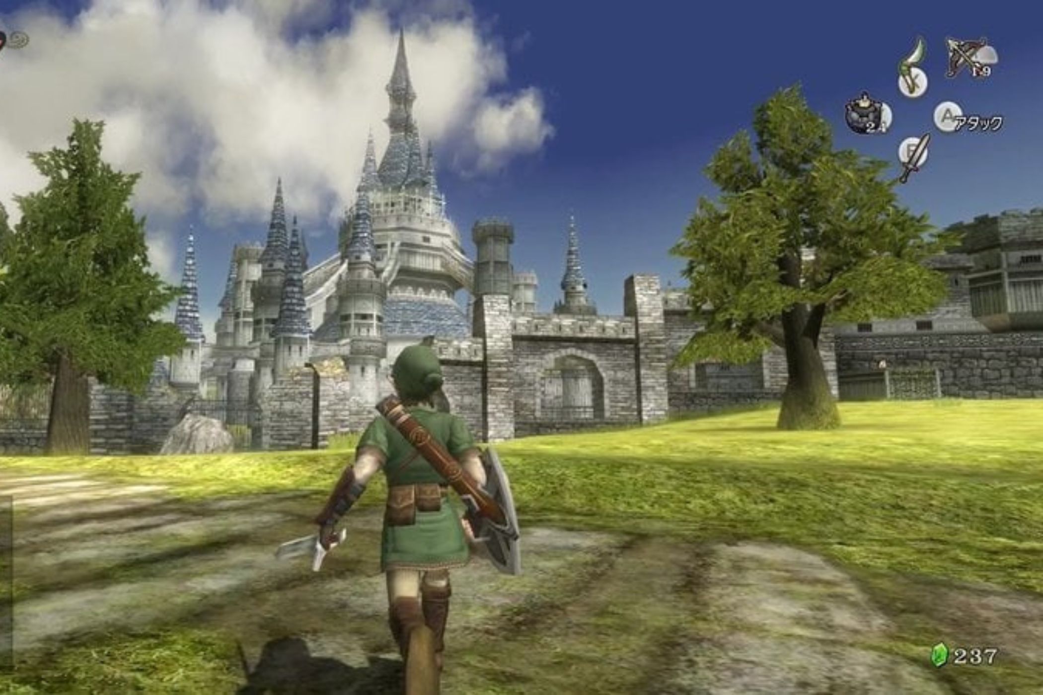 The Legend of Zelda Twilight Princess Link running in Hyrule field