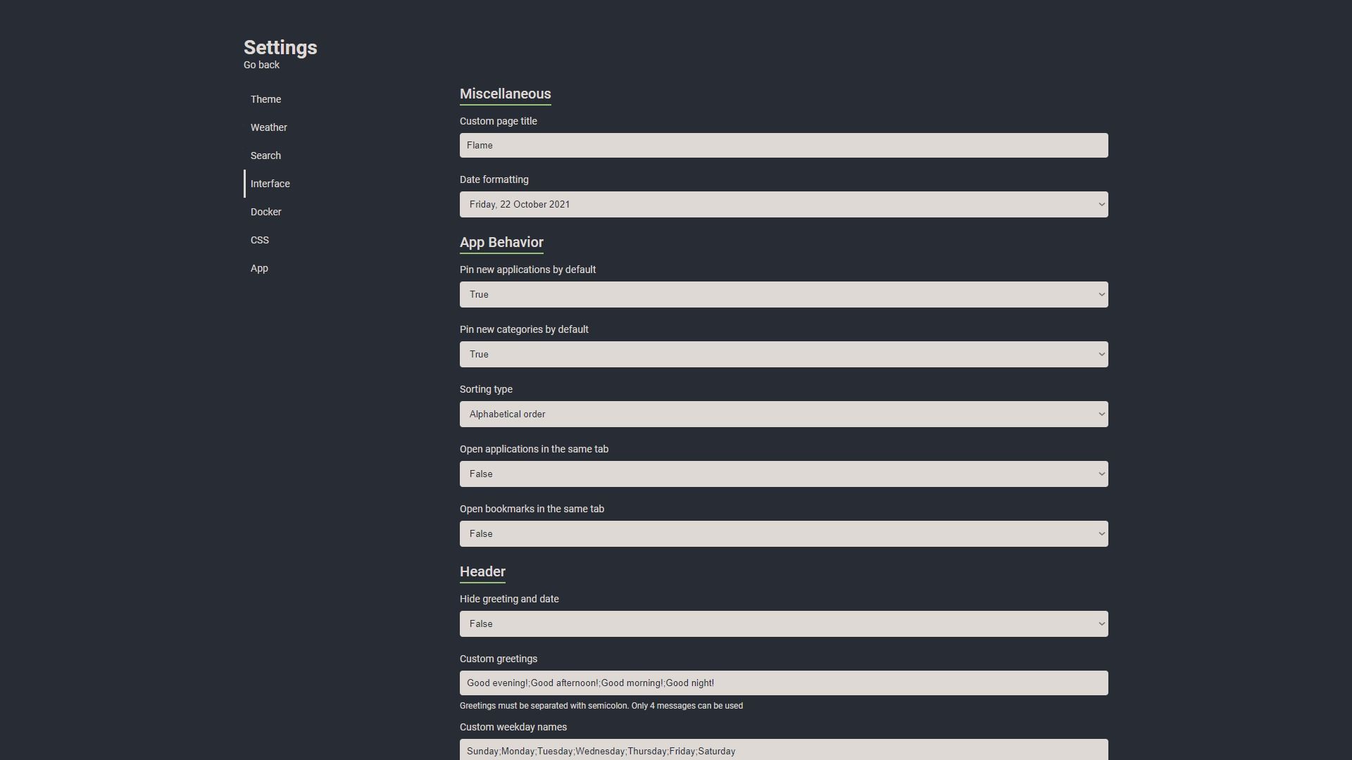 Flame dashboard