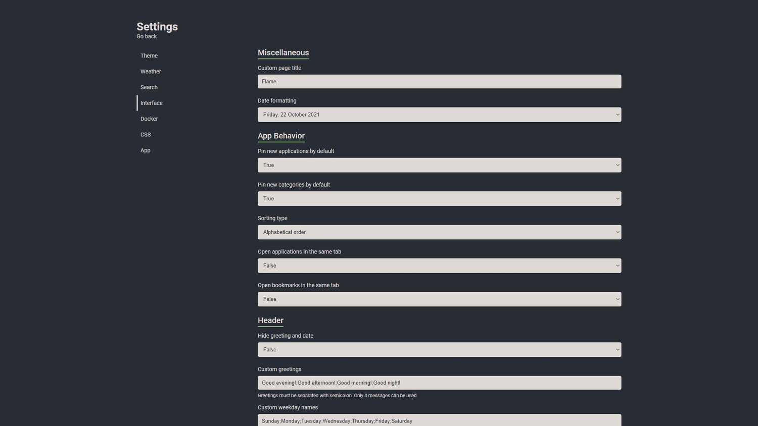 Flame dashboard