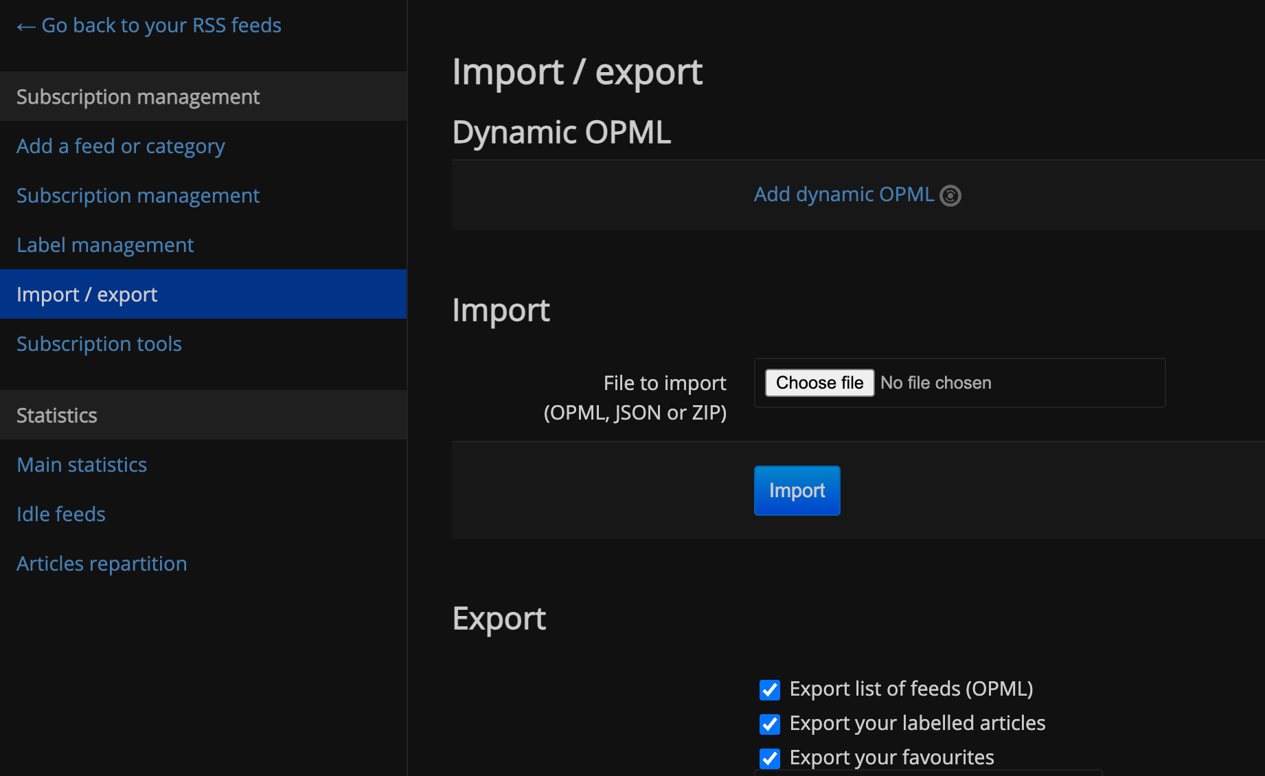 FreshRSS - import and export-1