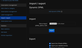 FreshRSS - import and export-1