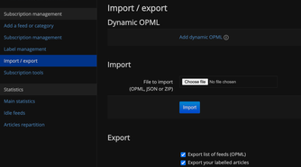 FreshRSS - import and export-1