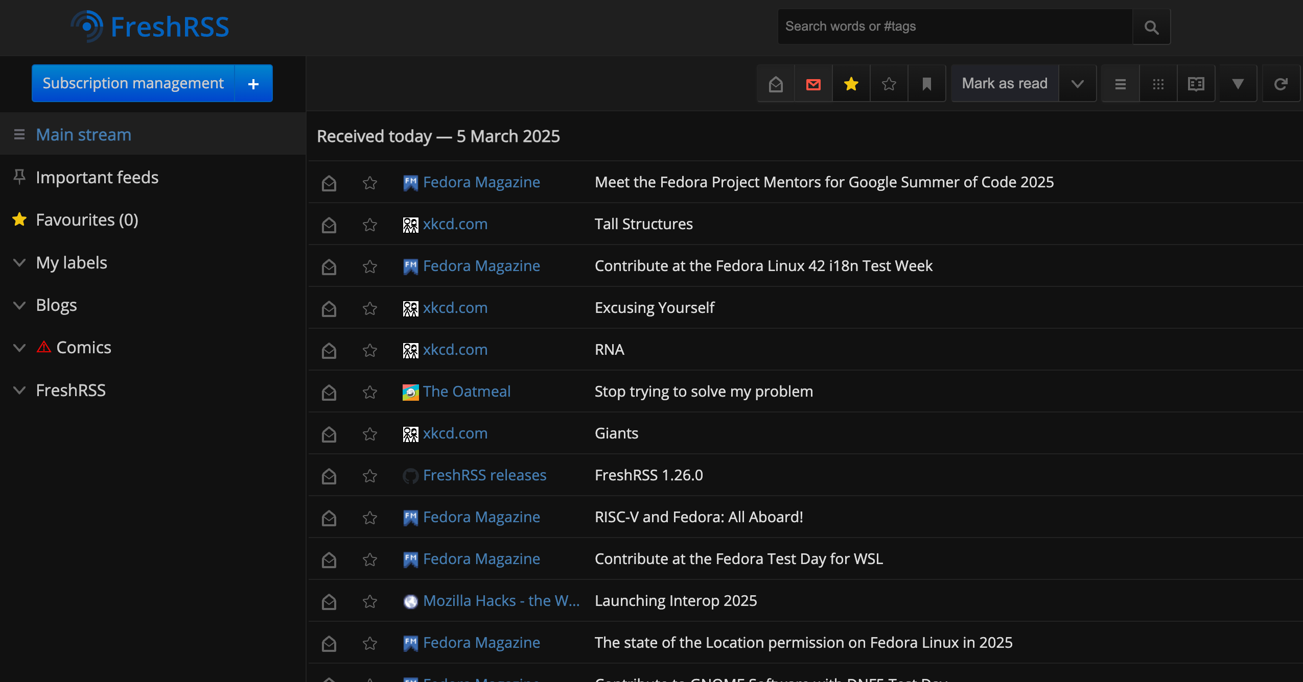 FreshRSS - Subscriptions