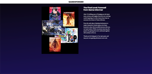 Game Informer website's farewell message