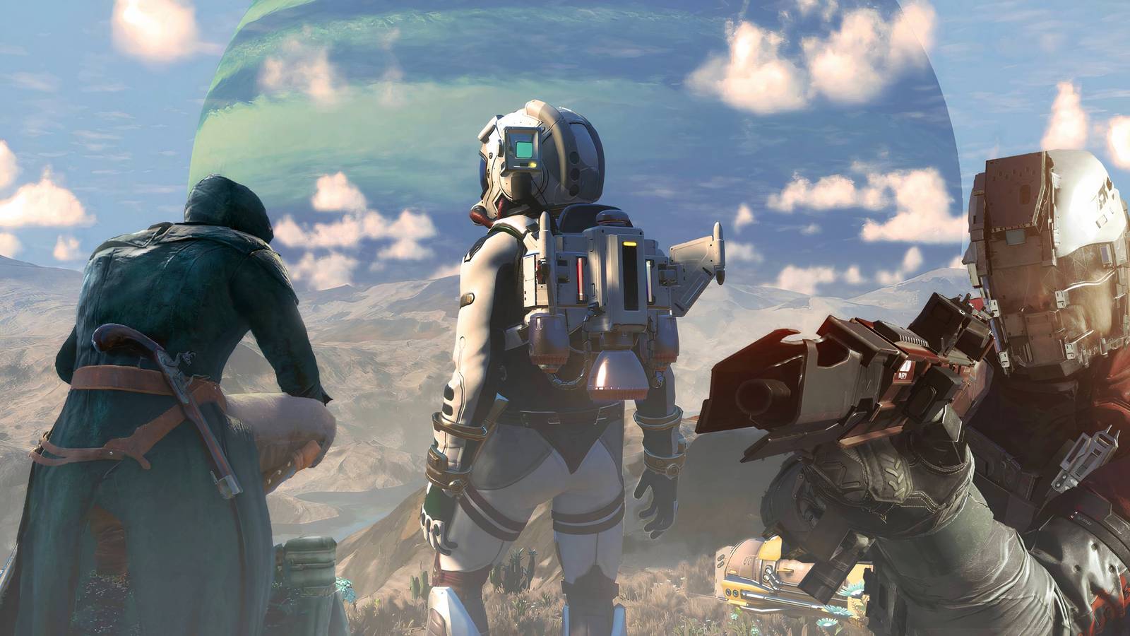 An image of Assassin's Creed Unity's Arno, No Man's Sky' protagonist, and a soldier from Call of Duty: Infinite Warfare.