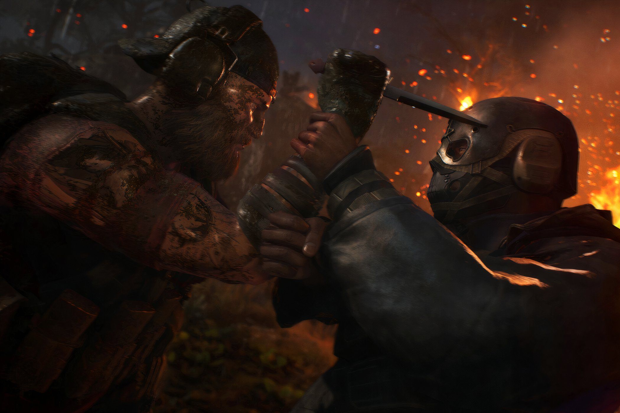An image from Ghost Recon Breakpoint, showing two people in close-quarters-combat.