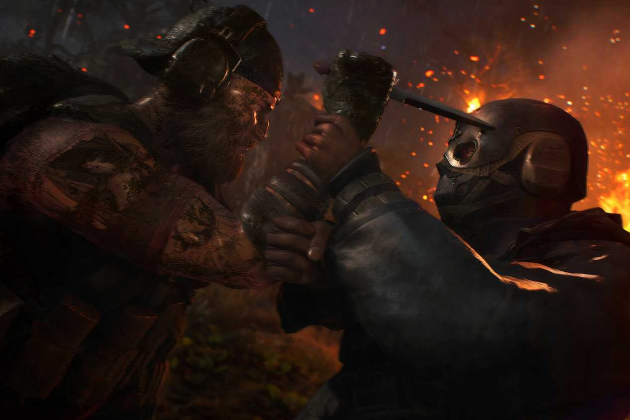 An image from Ghost Recon Breakpoint, showing two people in close-quarters-combat.