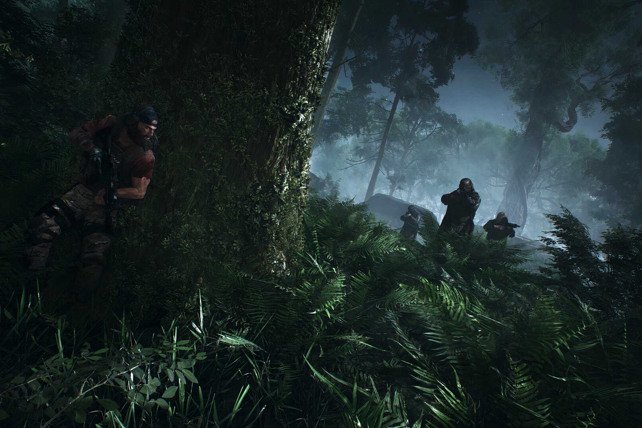 An image from Ghost Recon Breakpoint, showing a dark forest with agents.