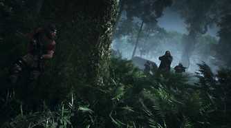 An image from Ghost Recon Breakpoint, showing a dark forest with agents.