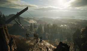 An image from Ghost Recon Breakpoint, showing four people sitting on a cliff.