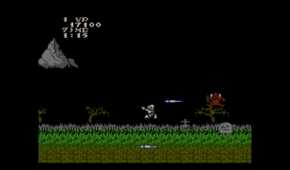 Fighting a red devil in Ghosts N' Goblins