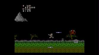 Fighting a red devil in Ghosts N' Goblins