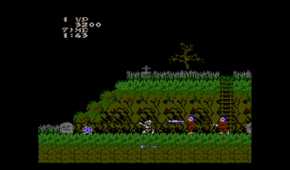 Fighting zombies in first level of Ghosts n' Goblins