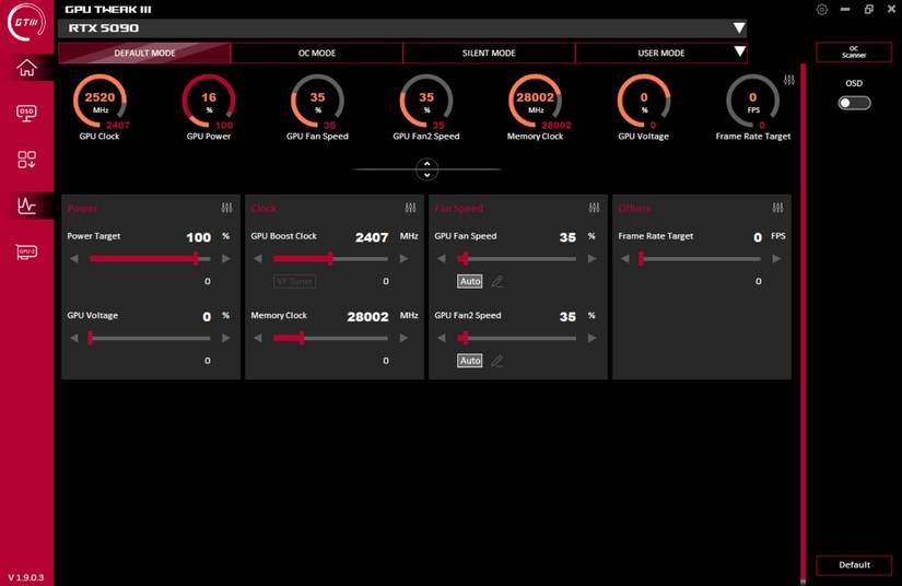 Software GPUTweak III de Asus.