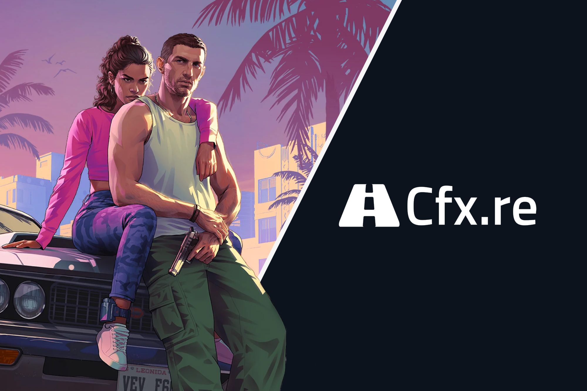 GTA 6's artwork and the logo of Cfx.re, creators of FiveM and RedM