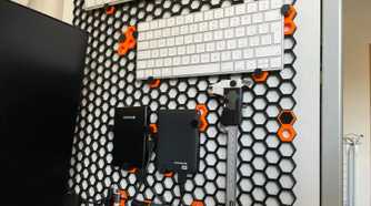 Honeycomb storage wall with things attached to it