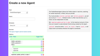 Creating a Huginn Twitter stream agent