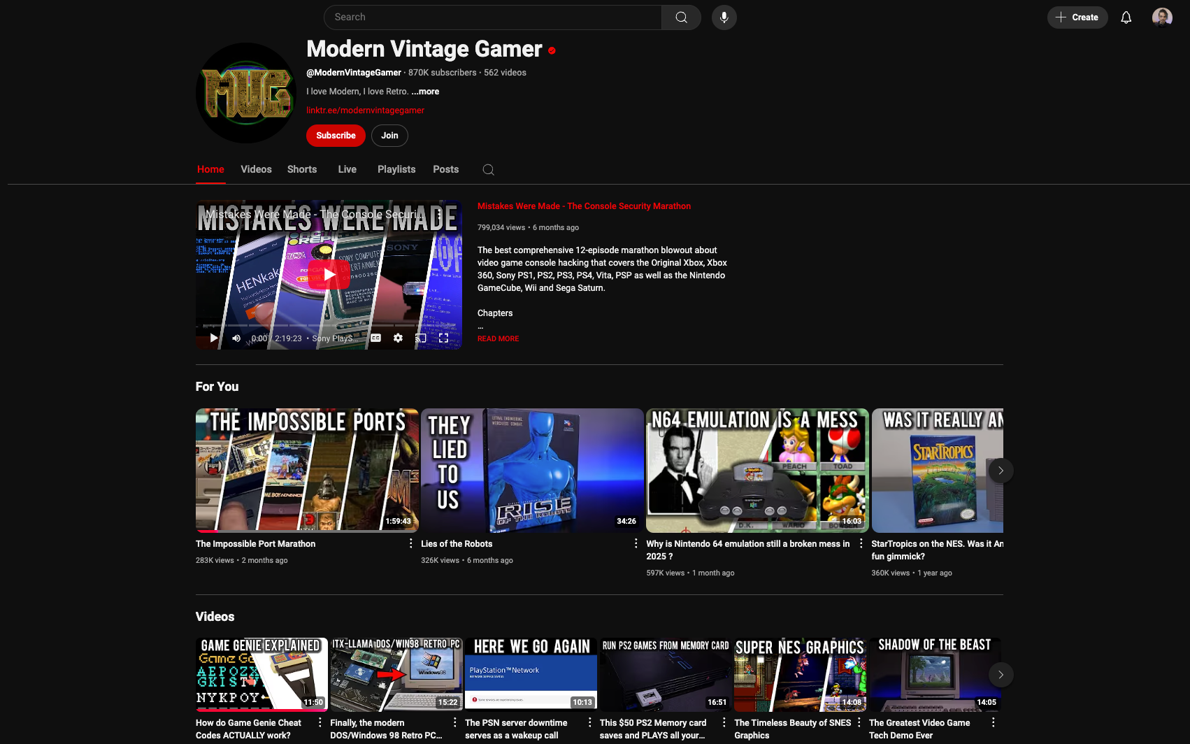 Modern Vintage Gamer YouTube Channel