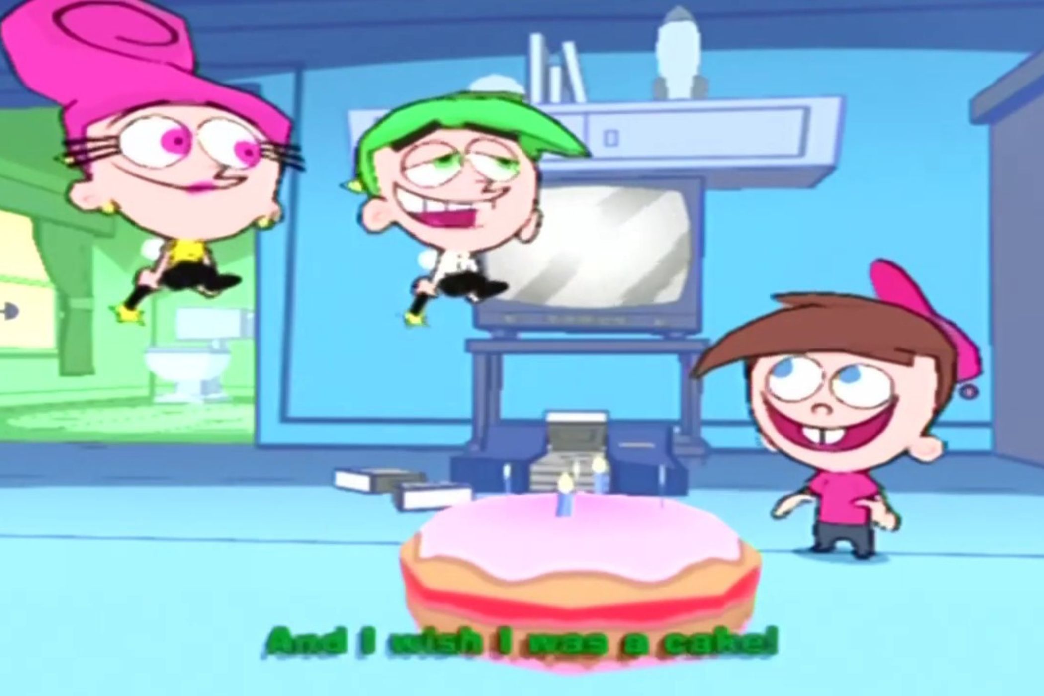 Fairly Oddparents Breakin Da Rulez Timmy Cosmo Wanda near cake