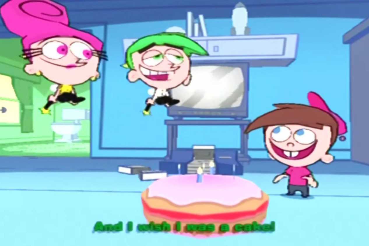 Fairly Oddparents Breakin Da Rulez Timmy Cosmo Wanda near cake
