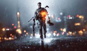 Battlfield soldier running in rain