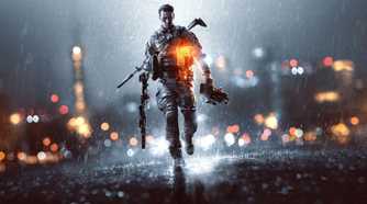 Battlfield soldier running in rain