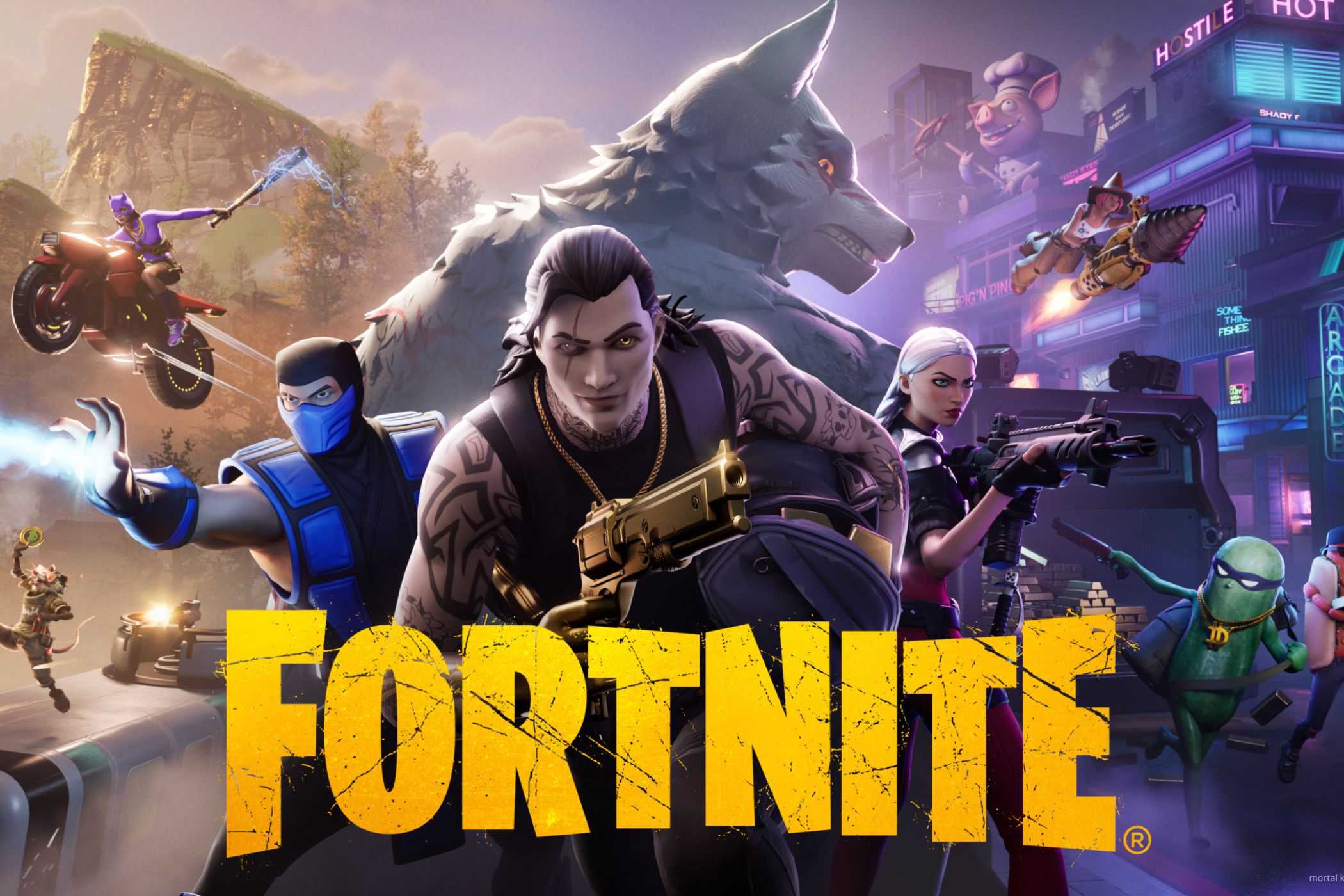 Fortnite promo image with soldiers and wolves