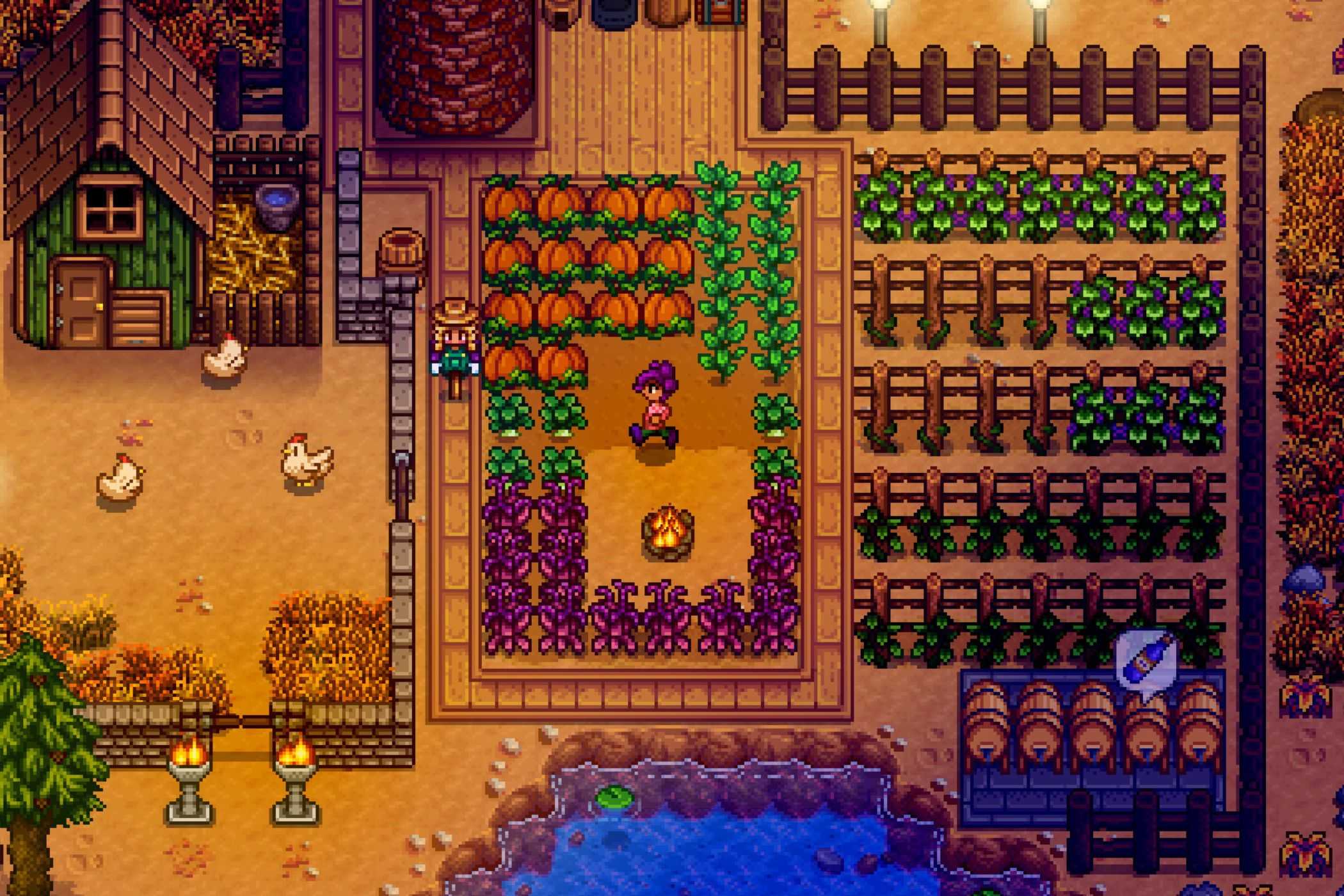 Stardew Valley player walking through garden