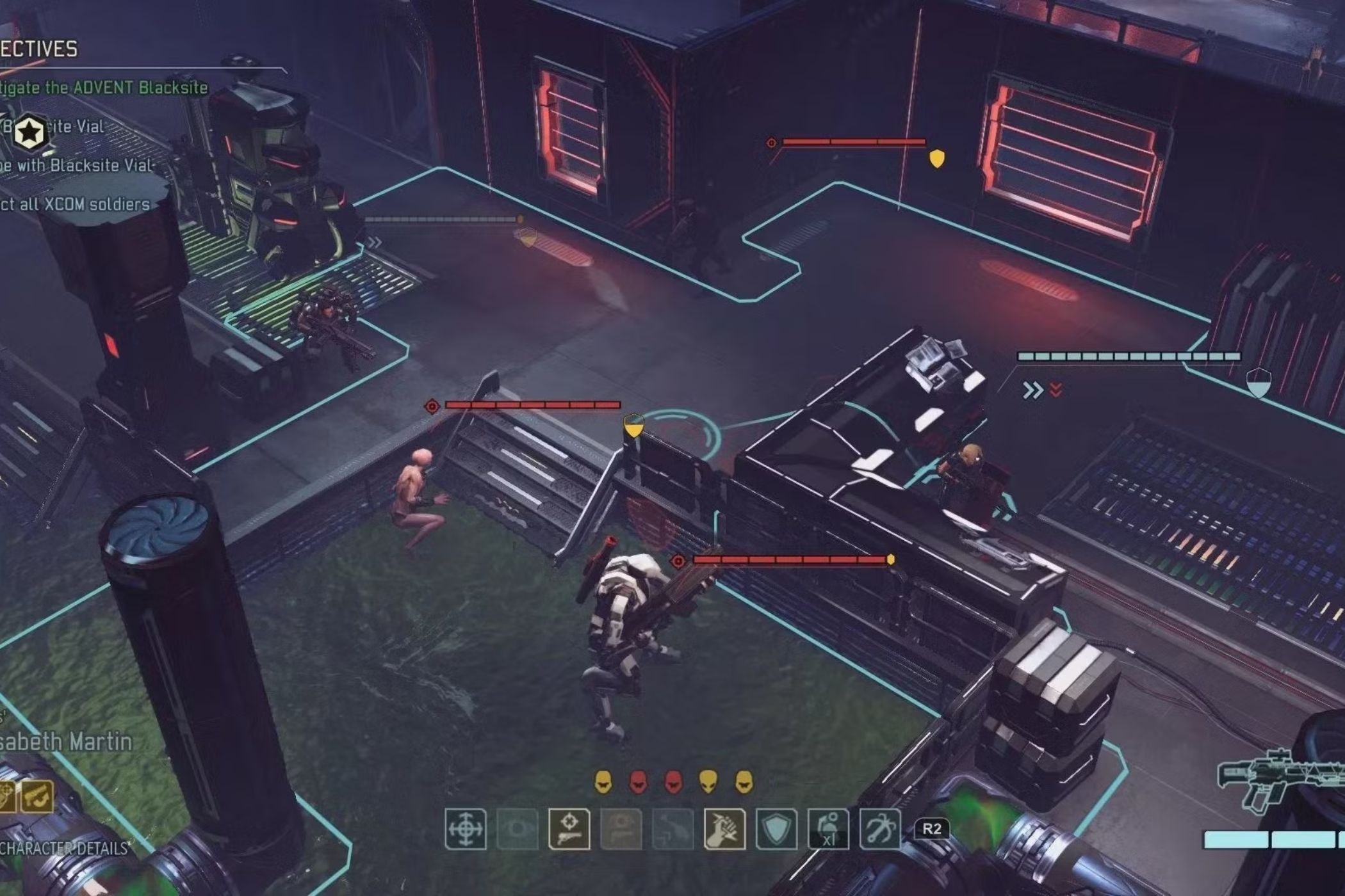 XCOM gameplay units hiding behind cover