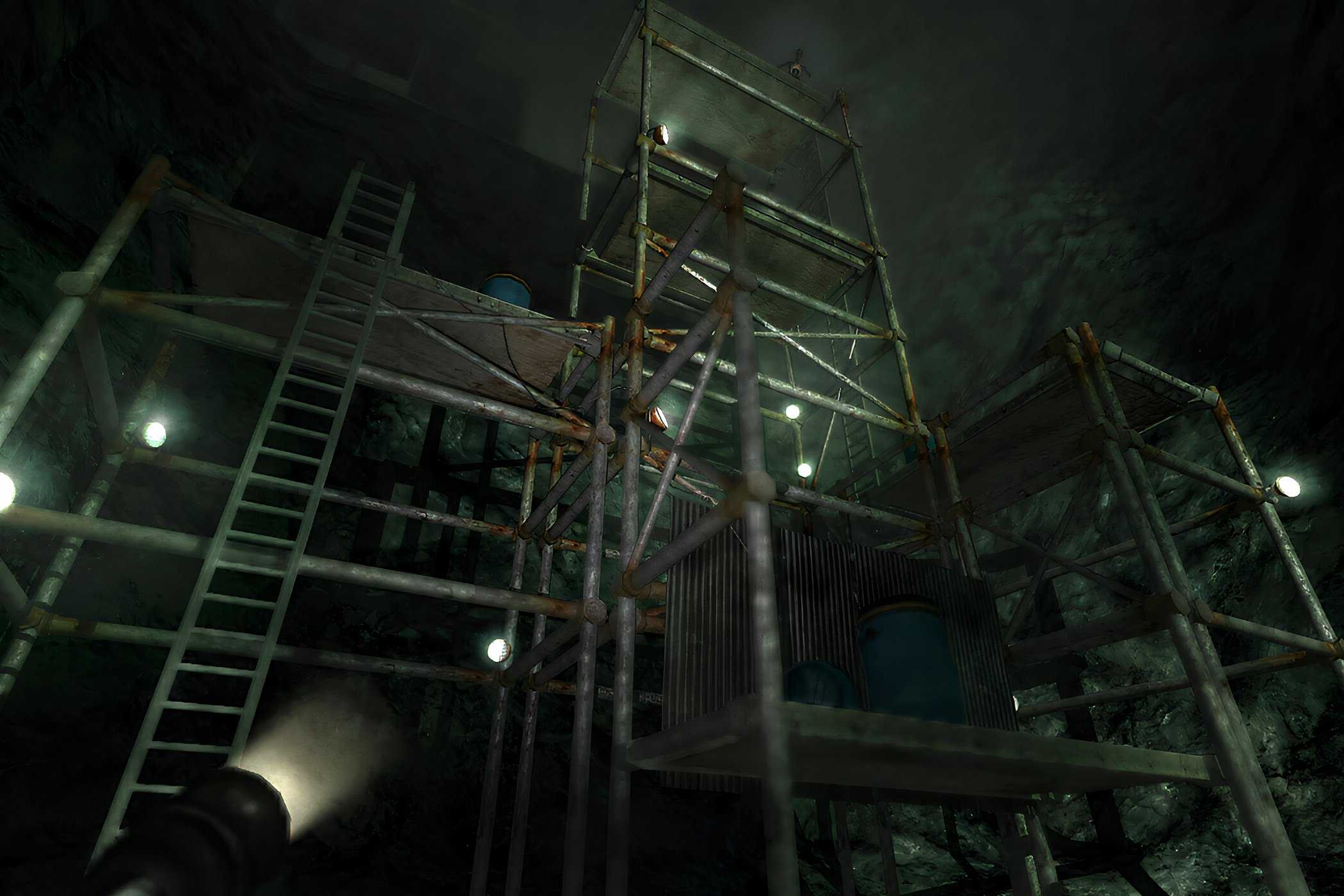 An in-game screenshot from the game Penumbra: Black Plague, showing a scaffolding.