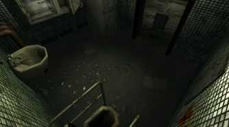An in-game screenshot from the game Penumbra: Black Plague, showing a dirty washroom.