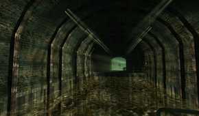 An in-game screenshot from the game Penumbra: Black Plague, showing an underground halway with knee-deep water.