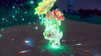 An image from the game Pokemon Scarlet and Violet, showing Sprigatito.
