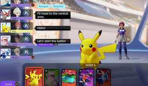 An image from the game Pokemon Unite, showing Pikachu in a turn-based combat encounter.