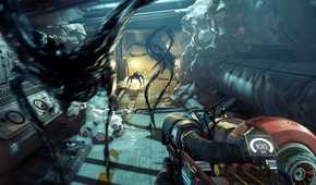 An image from the 2017 game Prey, showing lithe aliens called Mimics.