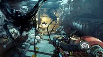An image from the 2017 game Prey, showing lithe aliens called Mimics.