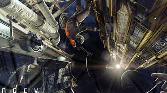 An image from the 2017 game Prey, showing an astronaut flaoting in space next to a space station.