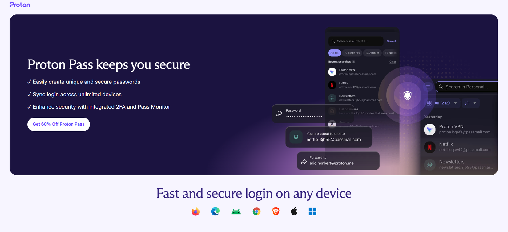A screenshot from the Proton Pass website